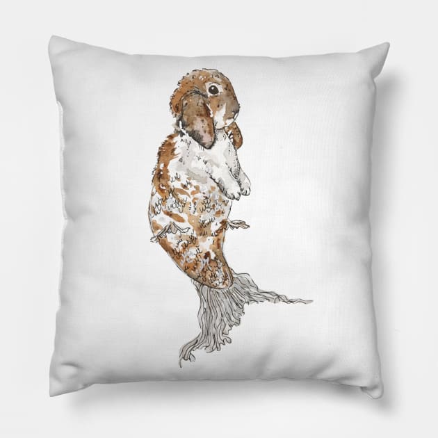 Brown and White Mermaid Bunny Pillow by aquabun