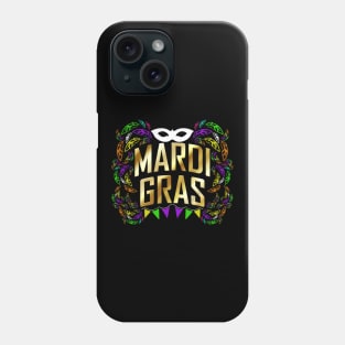 Yellow Golden Logo With Mask, Leaves, Pennant For Mardi Gras Phone Case