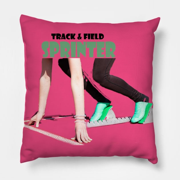 Female sprinter runner in the starting blocks Pillow by Woodys Designs