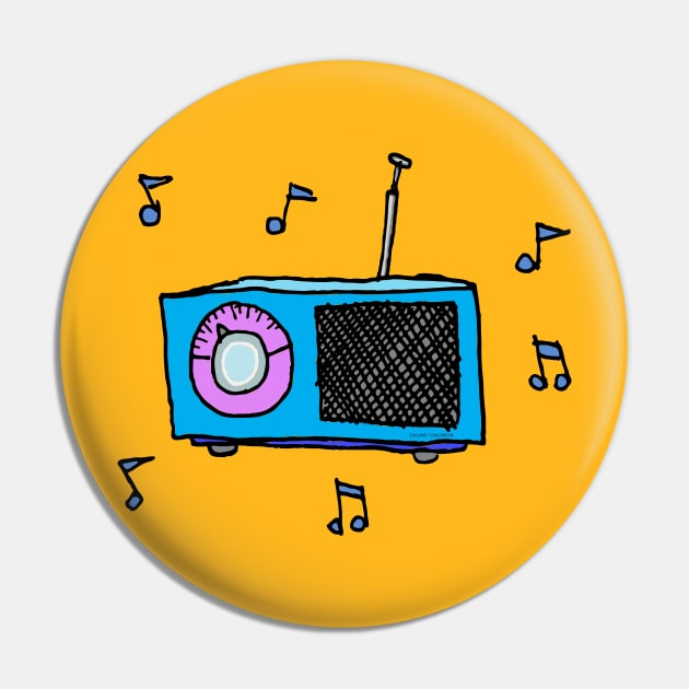 Cute Transistor Radio Sketchy Rock and Roll Station Pin by callingtomorrow