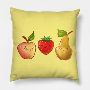 color illustration with cute fruit and berry. pear, apple and strawberry Pillow
