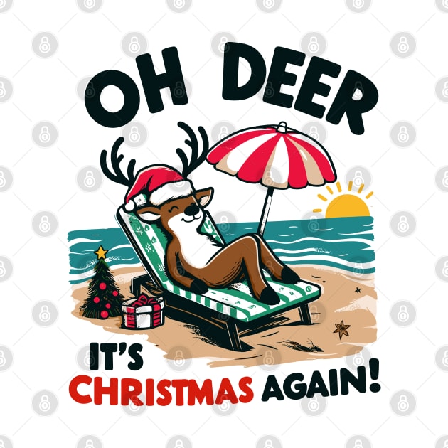 Oh deer, it's Christmas again! - Reindeer on the beach by PrintSoulDesigns