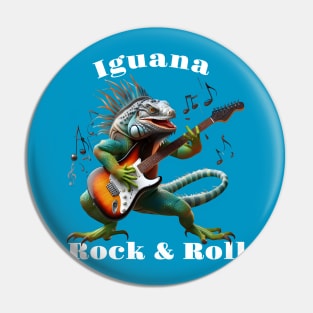 Rockstar Iguana in a Colorful Music Burst Pin