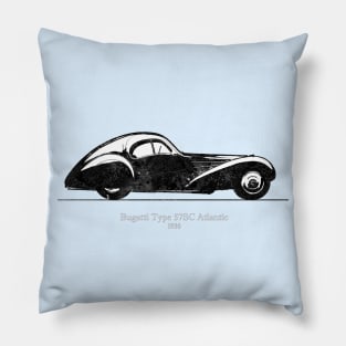 Bugatti Type 57 SC Atlantic 1936 - Black and White 02 Pillow