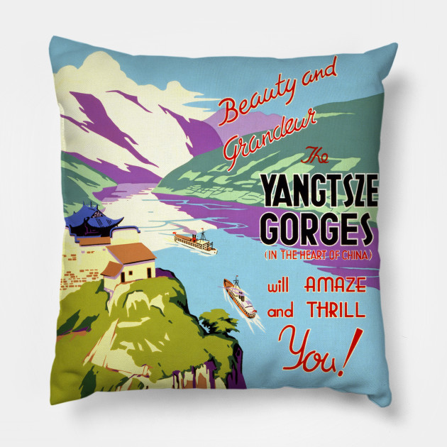 Vintage Travel Poster China The Yangtsze Gorges Yangtsze Gorges Kissen Teepublic De