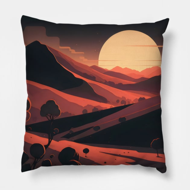 Stunning red landscape minimalist art Pillow by Spaceboyishere