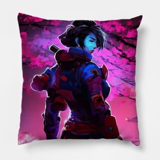 Sakura Female Cyberpunk Samurai Cherry Blossoms Pillow