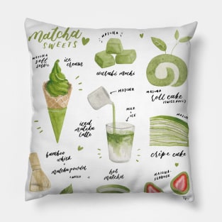 Matcha Sweets Watercolour Painting Pillow