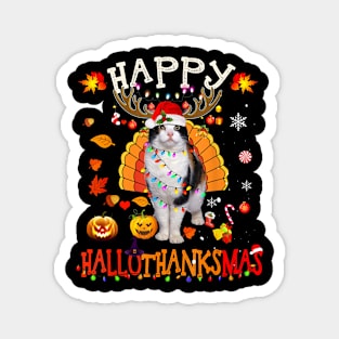 Funny Cat Happy Hallothanksmas Halloween Thanksgiving Magnet