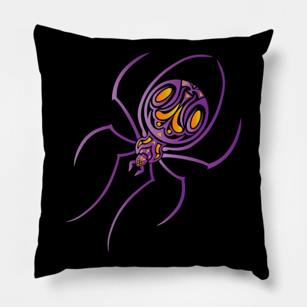 Purple and Gold Tattoo / Tribal Art Spider Pillow by Designs by Darrin