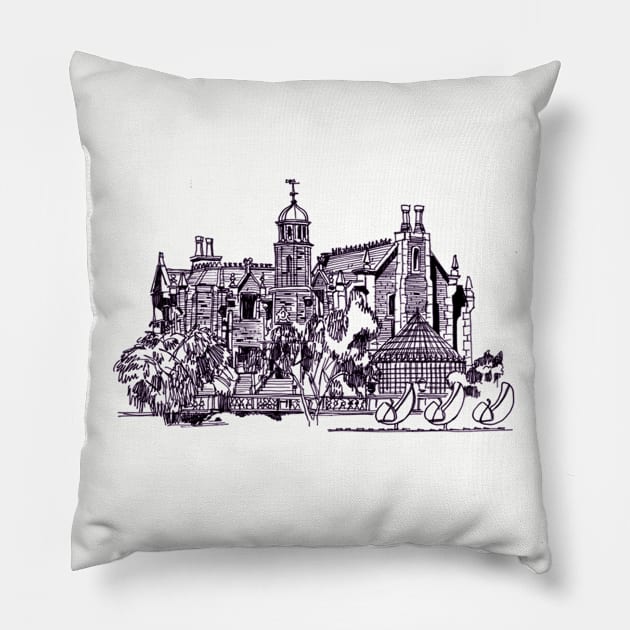 Home of Happy Haunts (black) Pillow by BradyRain