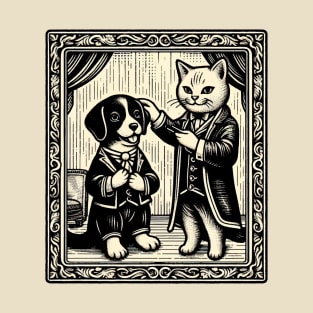 Cat & Dog Comedy Duo in Human Threads T-Shirt