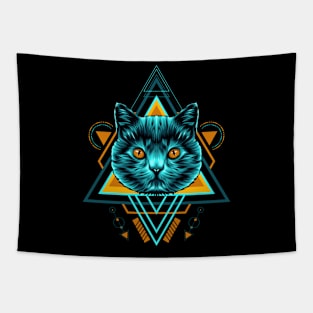 Cat Sacred Geometry Tapestry