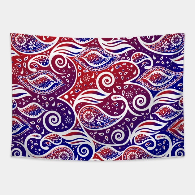 Paisley Bohemian Breeze Art - White and Shades of Red and Blue Tapestry by GDCdesigns