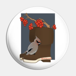 Rainboot Waxwing and Winterberry Pin