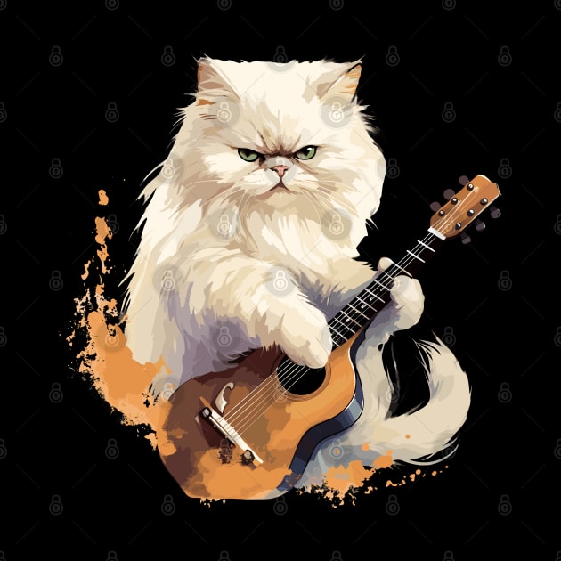 Persian Cat Playing Guitar by Graceful Designs