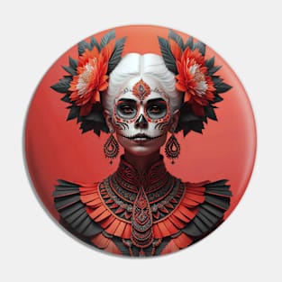 orange girl dia de los muertos Pin