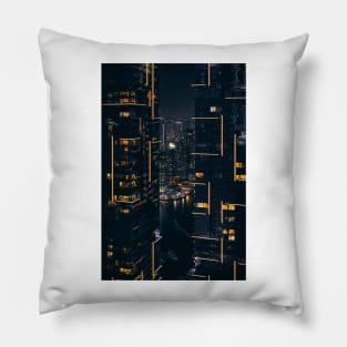 Neon Nights in the City Pillow