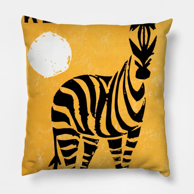 Vintage Travel Poster Kenya Zebra Pillow by vintagetreasure