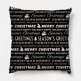 Retro Black and White Christmas Typography Pattern Pillow