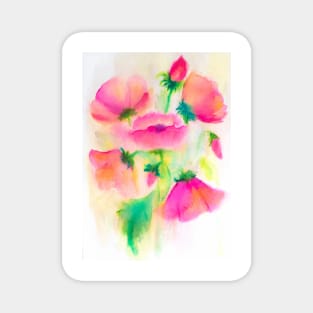Pink poppies watercolor painting Magnet