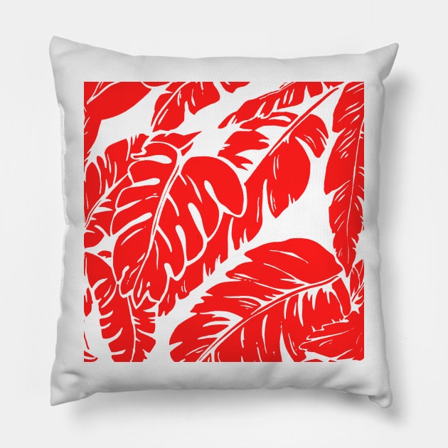 PALM LEAF RED TROPICAL PATTERN Pillow by Overthetopsm