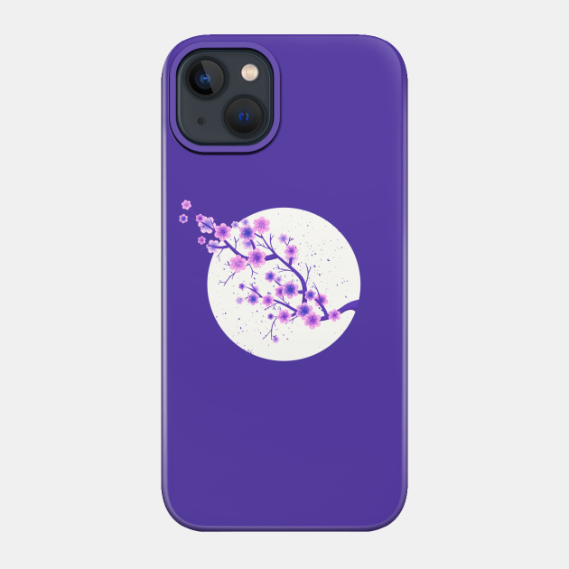 Full Moon Rising Sakura Cherry Blossoms Branch Japanese - Cherry Blossoms - Phone Case