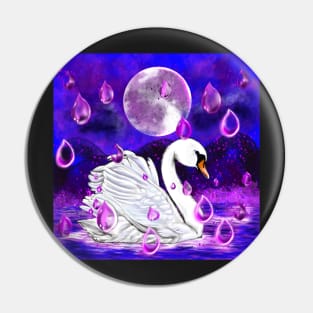 Blue and purple beautiful swan with rain drops falling into Water Pin