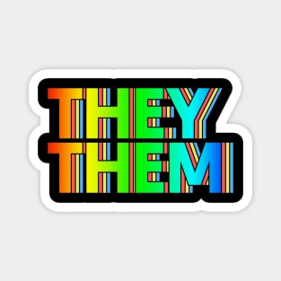 They/Them Pronouns - Retro Style Rainbow Design Magnet