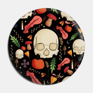 Skulls, leaves and mushrooms Pin