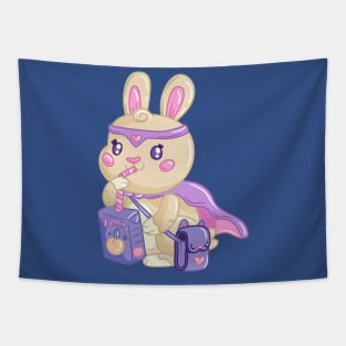 Kawaii superhero bunny drinks juice Tapestry