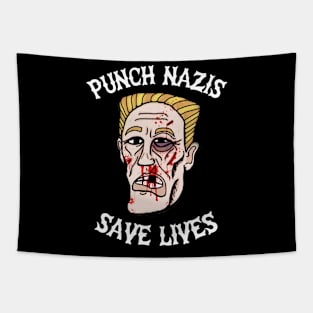 Punch Nazis Save Lives (White Text) Tapestry