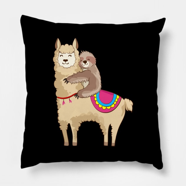 Sloth Riding Llama Hugging Animal Friends Pillow by theperfectpresents
