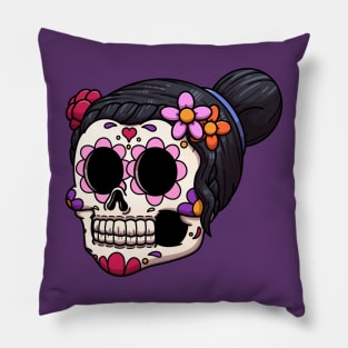 Female Dia De Los Muertos Sugar Skull Pillow