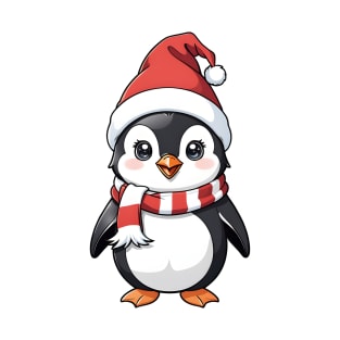 Cute a penguin wearing Santa hats and scarves T-Shirt