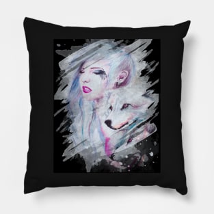 Girl with Wolves - Girl Who Loves Wolves Pillow