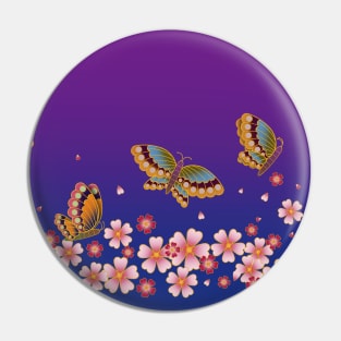 Japanese Butterflies over Sakura Blossoms (Blue & Purple) Pin