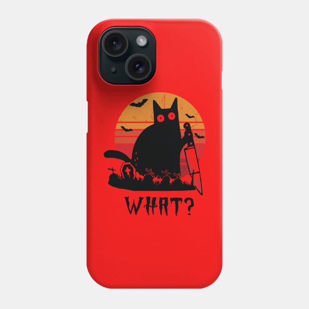 What? Funny Scary Black Cat With Knife Halloween Cat Lover Gift Phone Case by BadDesignCo