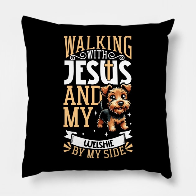 Jesus and dog - Welsh Terrier Pillow by Modern Medieval Design