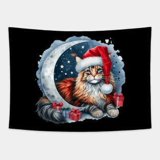 Maine Coon Cat On The Moon Christmas Tapestry