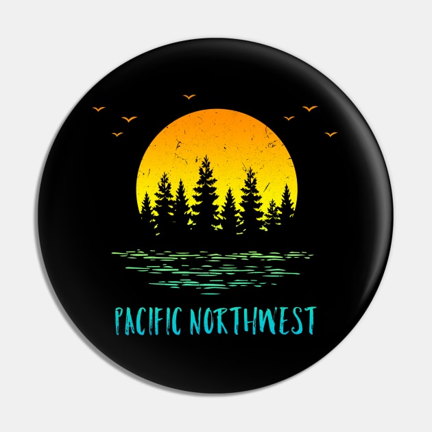 Pacific NW Northwest Sunset Trees Water Birds Pin by Pine Hill Goods