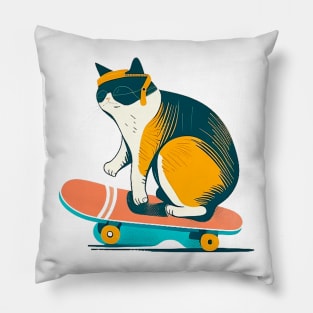 Cat and skateboard Pillow