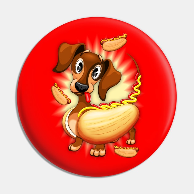 Dachshund Hot Dog Cute and Funny Character Pin by BluedarkArt