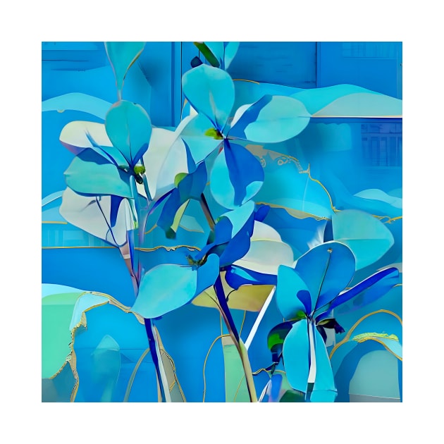 Blue on Blue Leaf Abstract by DANAROPER