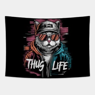 Thug Life Cat Design in Bold Colors Tapestry