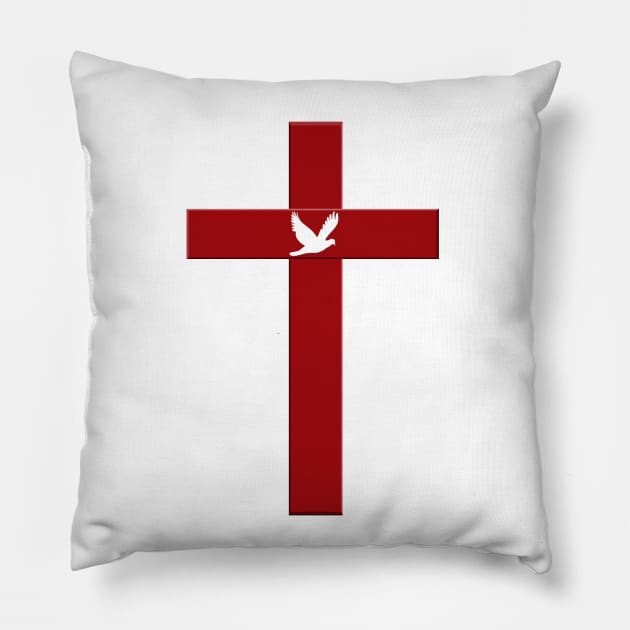 Holy Spirit Resurrection Power at The Cross of Jesus - Red Cross and White Dove symbols Pillow by Star58