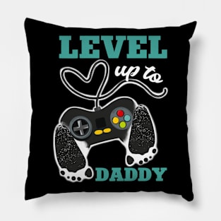 Father's Day Handprint tee Video Game Footprint Gift Leveled Up To Daddy tee Gift For Husband Gamer Dad Gift Pillow