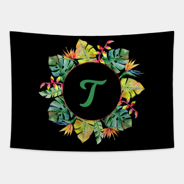 Floral Tropical Monogram - Letter T Tapestry by MysticMagpie