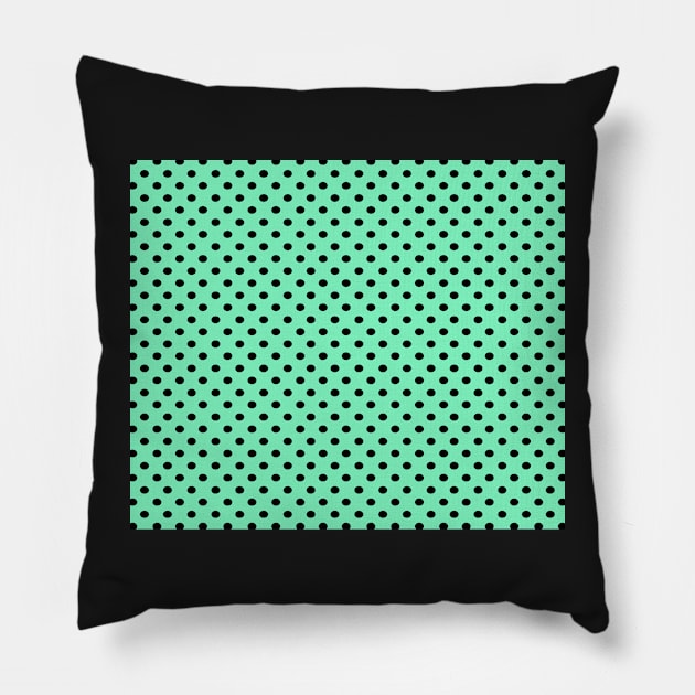 Mint Green and Black Polka Dot Pattern Pillow by CraftyCatz