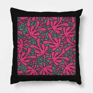 Modern abstract Matisse inspired design in beautiful dusky pink and burgundy on a green background Pillow